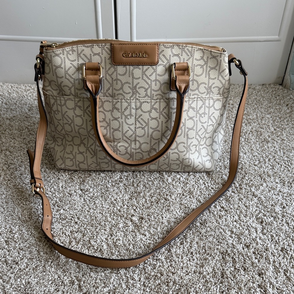 Calvin Klein Monogram Tan and Brown Satchel